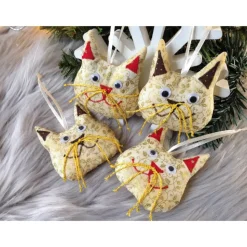 4er-Set Katzen Weihnachtsdeko weiß gold braun rot