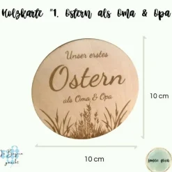 erstes Ostern als Oma und Opa Holzkarte aus langlebigem Lindenholz, als Andenken an das erste Ostern deines Babys