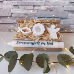 Erstkommunion Geschenkset – Handgemachte Deko & Kerze zur Kommunion