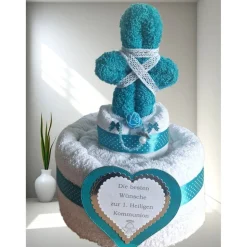 Erstkommunion Konfirmation Firmung Geschenk aus Handtücher Kreuz Schutzengel