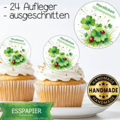 Essbare Aufleger Herzlichen Glückwunsch Kleeblatt und Marienkäfer Geburtstag Abschluss Tortendeko Tortenaufleger muffin