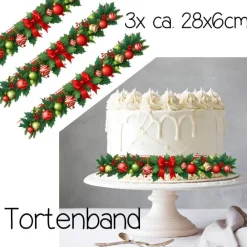 Essbare Tortendekoration aus Fondantpapier oder Esspapier Weihnachtliches Tortenband. 3 Teile Tortenaufleger