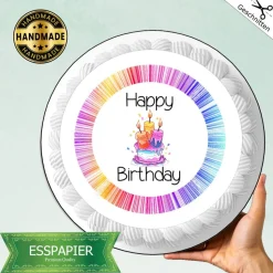 Essbarer Aufleger für Torte Muffin Dessert Happy Birthday Regenbogen Geburtstag Tortendeko Tortenbild Tortenaufleger