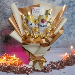 Essbarer  Blumenstrauß - BACARDI - Pina Colada, Lindt LINDOR, Merci