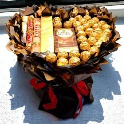 Essbarer Blumenstrauß - Glamour Set, Ferrero Rocher,  Ritter-Sport-mini, Giotto, Merci, Twix