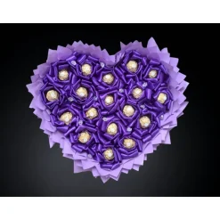 Essbarer Blumenstrauß - Lila Stil, Ferrero Rocher + Ewige Rosen