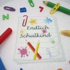 Essbarer Tortenaufleger -Endlich Schulkind-  Tortendeko Einschulung