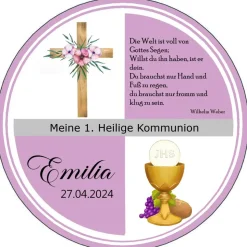 Essbarer Tortenaufleger Zur 1. Kommunion altrosa  Kreuz Kelch