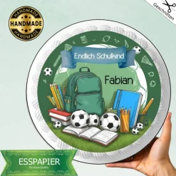 Essbarer Tortenaufleger zur Einschulung Junge Fußball mit Namen Tortendeko Tortenbild Schulanfang