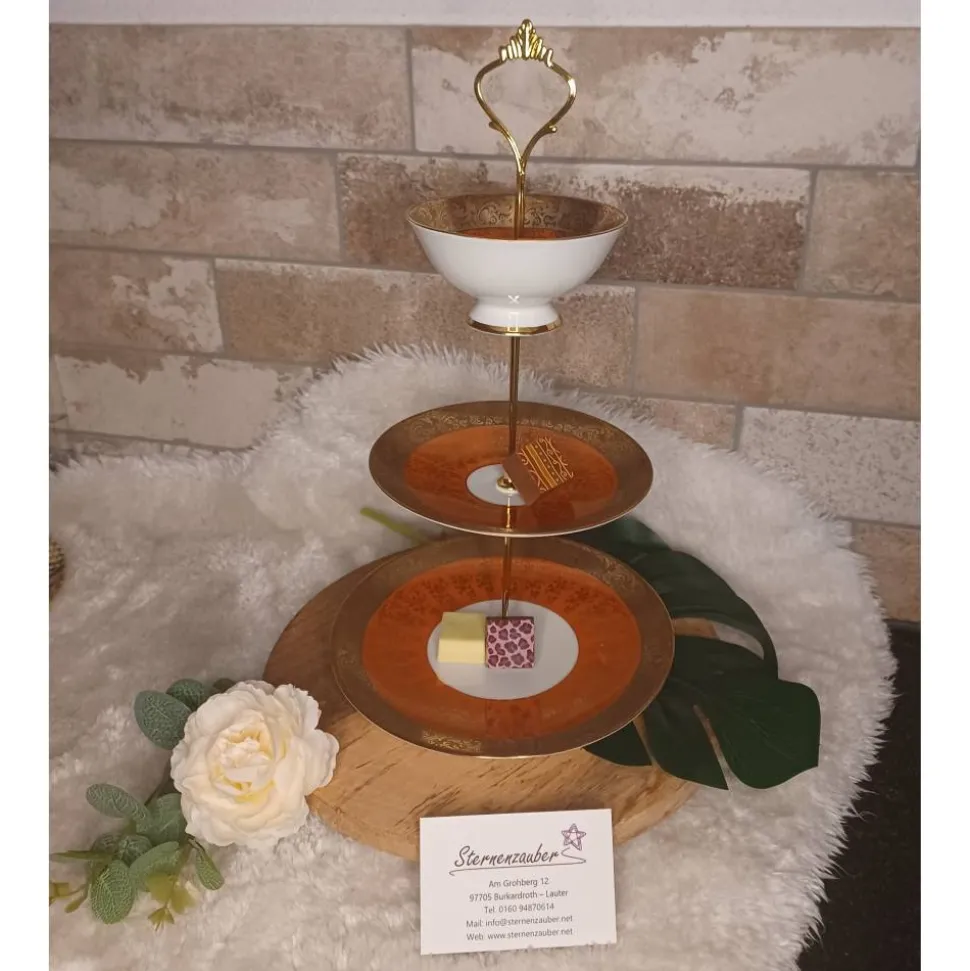 Etagere mit Goldrand - orange