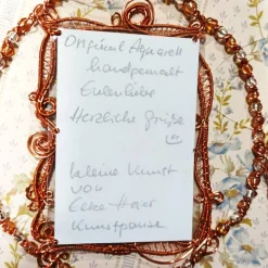 Eule mit Herz handgemalt Minibild funkelnd gerahmt kupfer rotgold Eulenbild