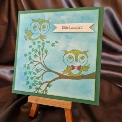 Eulen - Glückwunsch - Geburtstagskarte - Ast