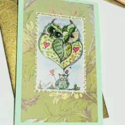 Eulen Mini Karte Set romantisch Blüten im Umschlag edlel Klappkarte Vatertag Ostern