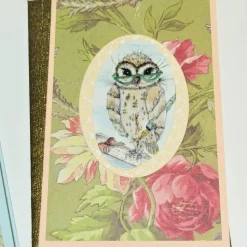 Eulen Mini Karte Set romantisch Blüten im Umschlag edlel Klappkarte Vatertag Ostern