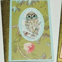 Eulen Mini Karte Set romantisch Blüten im Umschlag edlel Klappkarte Vatertag Ostern