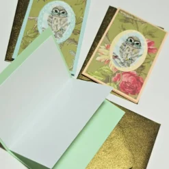 Eulen Mini Karte Set romantisch Blüten im Umschlag edlel Klappkarte Vatertag Ostern