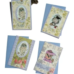 Eulen Mini Karten romantisch upcycling Mini Umschlag süße Klappkarte Wohndeko Geschenkanhänger