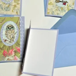 Eulen Mini Karten romantisch upcycling Mini Umschlag süße Klappkarte Wohndeko Geschenkanhänger