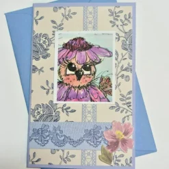 Eulen Mini Karten romantisch upcycling Mini Umschlag süße Klappkarte Wohndeko Geschenkanhänger