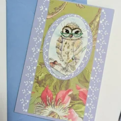 Eulen Mini Karten romantisch upcycling Mini Umschlag süße Klappkarte Wohndeko Geschenkanhänger