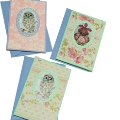 Eulen Mini Karten romantisch Blüten im Umschlag süße Klappkarte Wohndeko vintage pastell