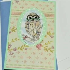 Eulen Mini Karten romantisch Blüten im Umschlag süße Klappkarte Wohndeko vintage pastell