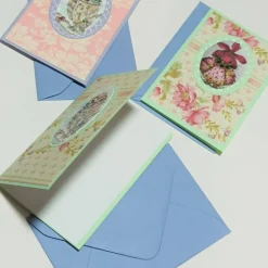 Eulen Mini Karten romantisch Blüten im Umschlag süße Klappkarte Wohndeko vintage pastell