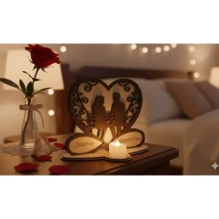 Ewige Verbundenheit: Personalisiertes Holz-Windlicht mit Herz & Namensgravur