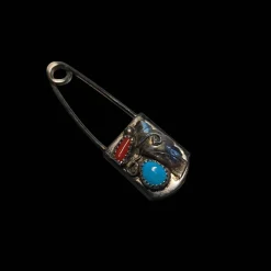 Exklusive Sicherheitsnadel fürs Western-Outfit mit Koralle und Türkisstein – 925 Sterling & Edelstahl