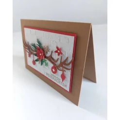 Exklusive Weihnachtskarte Hirschgeweih Braun Grün Rot Weiß – Handgemacht & Edle Deko