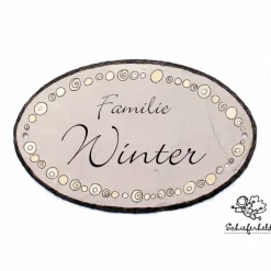 Exklusives Hochzeitsgeschenk: Ovales Haustürschild aus Schiefer – Personalisiertes Familienschild