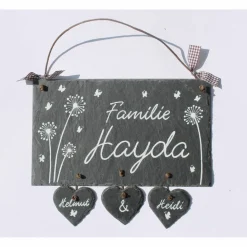 Exklusives Schiefertürschild personalisiert – Geniales Hochzeitsgeschenk & Familientürschild aus Naturstein