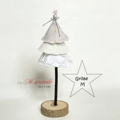 Exlusive Dekobäumchen mit Holzfuß weiß gold – Handgemachte Weihnachtsdeko in 3 Größen