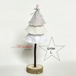 Exlusive Dekobäumchen mit Holzfuß weiß gold – Handgemachte Weihnachtsdeko in 3 Größen