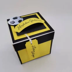 Explosionsbox Fußball Schwarz Gelb – Geldgeschenk & Gutschein Verpackung personalisiert