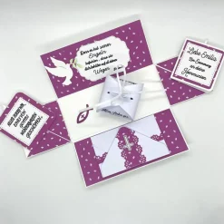 Explosionsbox Kommunion/Taufe – Geldgeschenk, Bibel, Mädchen – Handgemachtes Unikat in Rose/Weiß