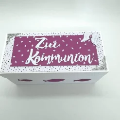 Explosionsbox Kommunion/Taufe – Geldgeschenk, Bibel, Mädchen – Handgemachtes Unikat in Rose/Weiß