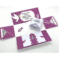Explosionsbox Kommunion/Taufe – Geldgeschenk, Bibel, Mädchen – Handgemachtes Unikat in Rose/Weiß