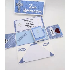 Explosionsbox Kommunion/Taufe – Geldgeschenk, Bibel, Mädchen – Handgemachtes Unikat in Rose/Weiß