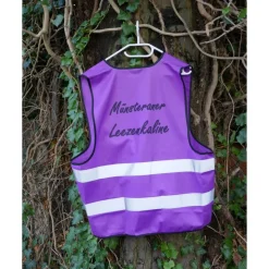 Fahrradweste MÜNSTERANER LEEZENKALINE mit reflektierenden Streifen pfiffig bedruckt. Sicher Fahrrad fahren in Münster..