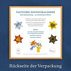 Faltstern-Adventskalender für Kinder von 6 bis 100+ Jahren, eine Faltanleitung, 24 Motive, jeden Tag ein Stern (je 7cm)