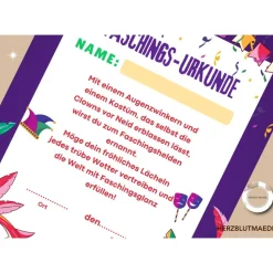 Faschingsurkunde für den Kinderfasching als Mitgebsel | Urkunde Fasching | A4 | Urkunden ausdrucken | Kinderparty |