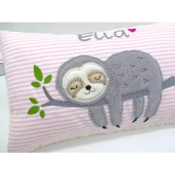 Faultierkissen Sloth Namenskissen Taufkissen Kuschelkissen Kindergartenkissen Geburtsgeschenk Kinderkissen Taufgeschenk