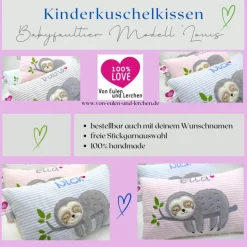 Faultierkissen Sloth Namenskissen Taufkissen Kuschelkissen Kindergartenkissen Geburtsgeschenk Kinderkissen Taufgeschenk