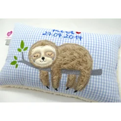Faultierkissen Sloth Namenskissen Taufkissen Kuschelkissen Kindergartenkissen Geburtsgeschenk Kinderkissen Taufgeschenk