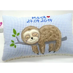 Faultierkissen Sloth Namenskissen Taufkissen Kuschelkissen Kindergartenkissen Geburtsgeschenk Kinderkissen Taufgeschenk
