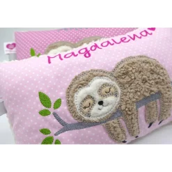 Faultierkissen Sloth Namenskissen Taufkissen Kuschelkissen Kindergartenkissen Geburtsgeschenk Kinderkissen Taufgeschenk
