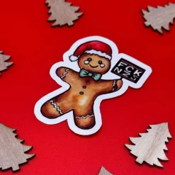 FCK NZS Lebkuchenmann Vinylsticker – Weihnachtsaufkleber aus weißem Vinyl | handgemacht