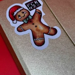 FCK NZS Lebkuchenmann Vinylsticker – Weihnachtsaufkleber aus weißem Vinyl | handgemacht