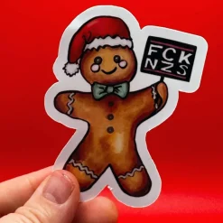 FCK NZS Lebkuchenmann Vinylsticker – Weihnachtsaufkleber aus weißem Vinyl | handgemacht